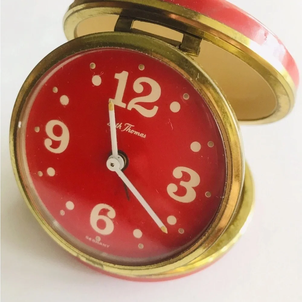 Vintage Seth Thomas Mod Trotter Travel Alarm Clock #3562 Cherry Red Germany MCM